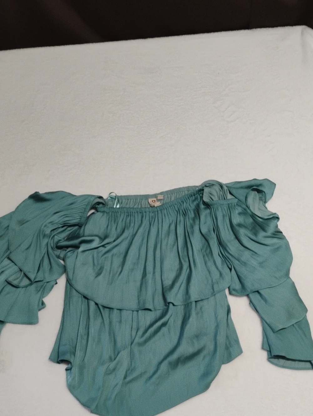 dolan Teal Off-Shoulder Ruffle Top